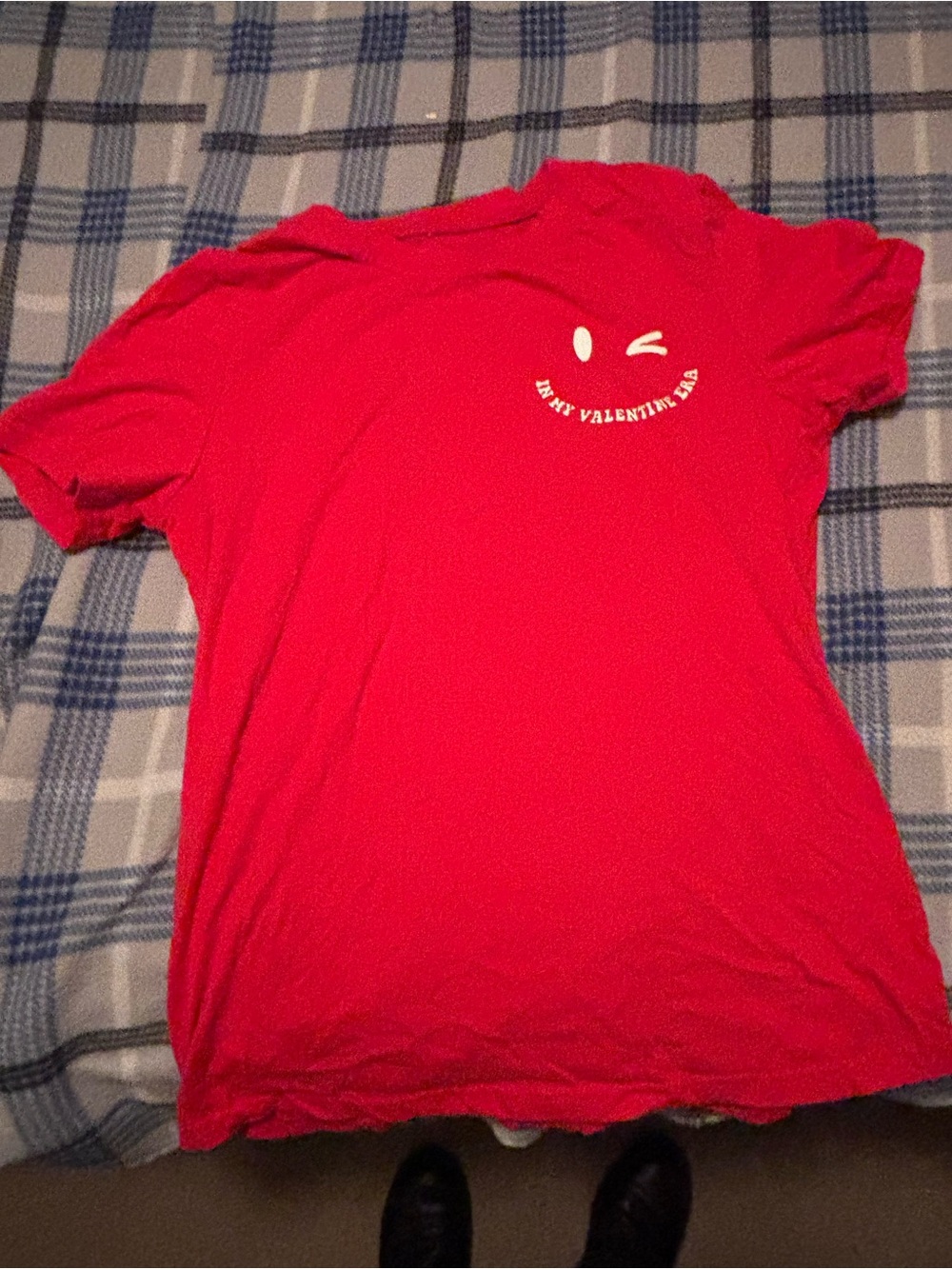 Red Short-Sleeve Graphic Tee with Winking Smile